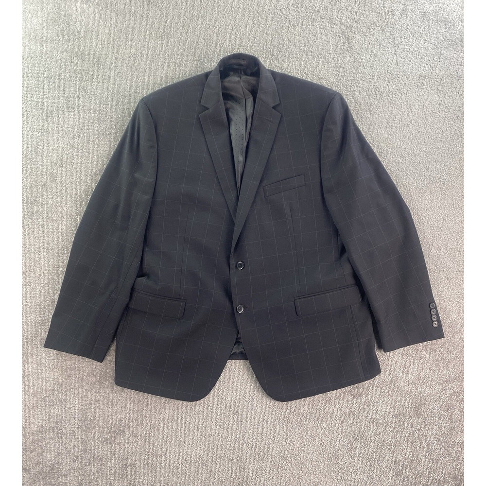 Michael Strahan Collection Suit Jacket 48 R Black Windowpane Check Premium Sport